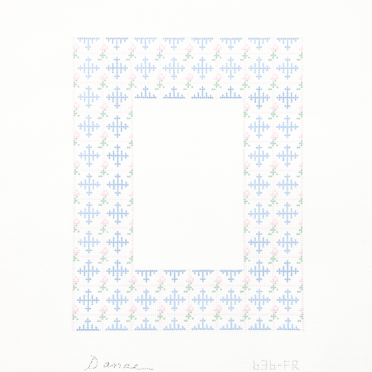 Blue and Pink Floral Lattice and Diamond Pattern Frame