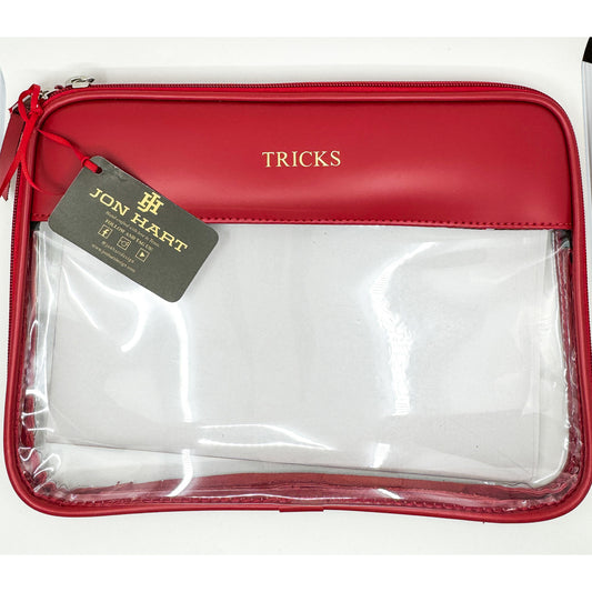 Jon Hart Clear Leather Folio in Cherry with Gold "TRICKS"