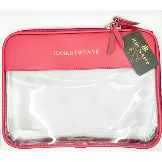 Jon Hart Clear Leather Folio in Hot Pink with Gold "BASKETWEAVE"