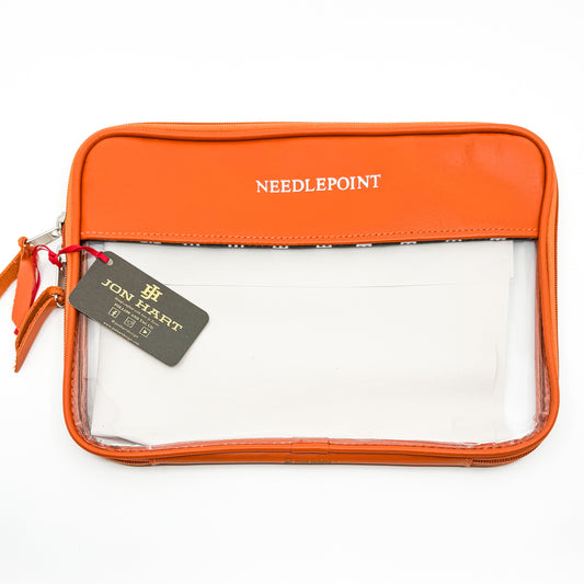 Jon Hart Orange Leather Clear Folio with Silver "NEEDLEPOINT"