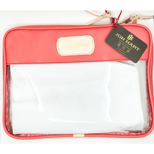 Jon Hart Clear Folio in Coral with Gold "NEEDLEPOINT"