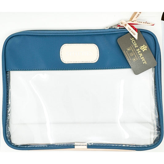 Jon Hart Clear Folio in French Blue with Silver "STITCHES"