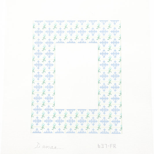 Blue and Green Floral and Diamond Pattern Frame