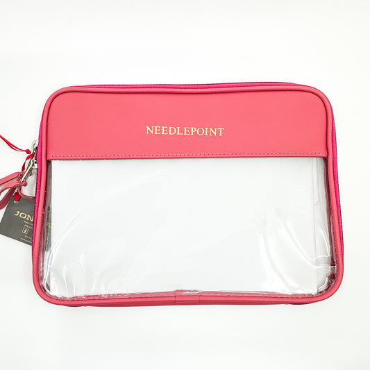 Jon Hart Hot Pink Leather Clear Folio with Gold "NEEDLEPOINT"