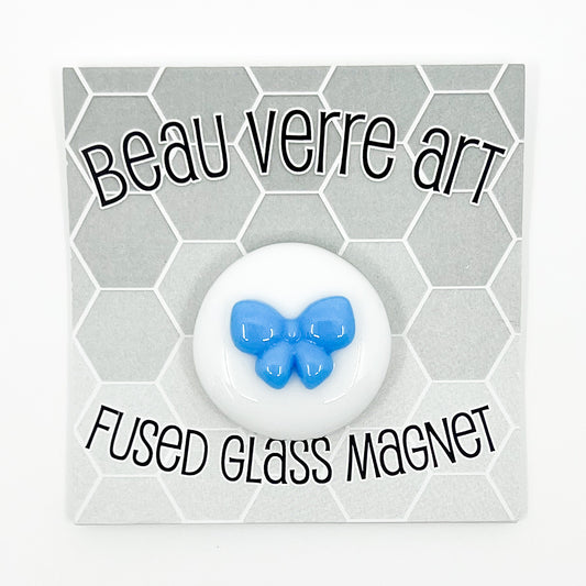 Blue Bow Round Fused Glass Needle Minder