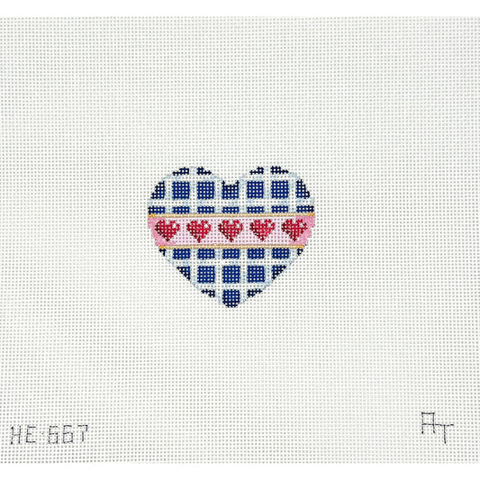 Blue Gingham Heart with Small Hearts