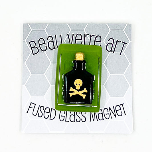Black Poison Bottle on Green Fused Glass Needle Minder
