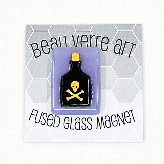 Black Poison Bottle on Lilac Fused Glass Needle Minder