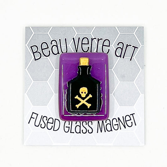 Black Poison Bottle on Purple Fused Glass Needle Minder