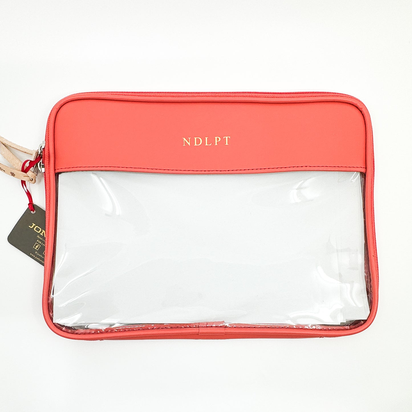 Jon Hart Coral Leather Clear Folio with Gold "NDLPT"