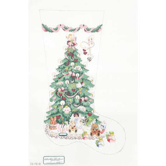 Christmas Tree with Dolls and Toys Full Size Stocking (18 mesh)