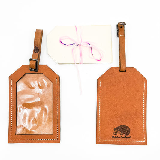 Brown Leather Travel Tag from Hedgehog Needlepoint