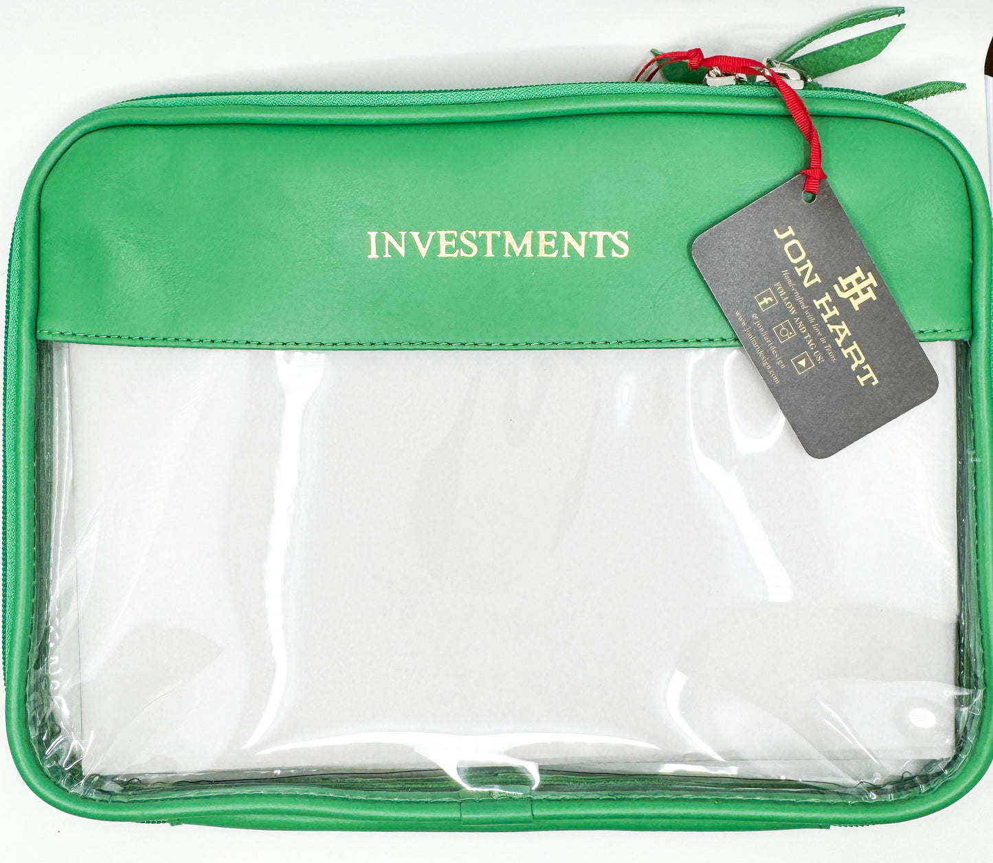 Jon Hart Clear Leather Folio in Shamrock with Gold "Investments"