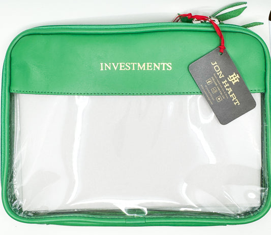 Jon Hart Clear Leather Folio in Shamrock with Gold "Investments"