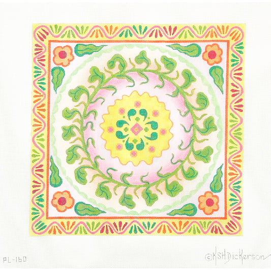 Mexican Embroidery Style Circle in Square - Summer Melon Palette