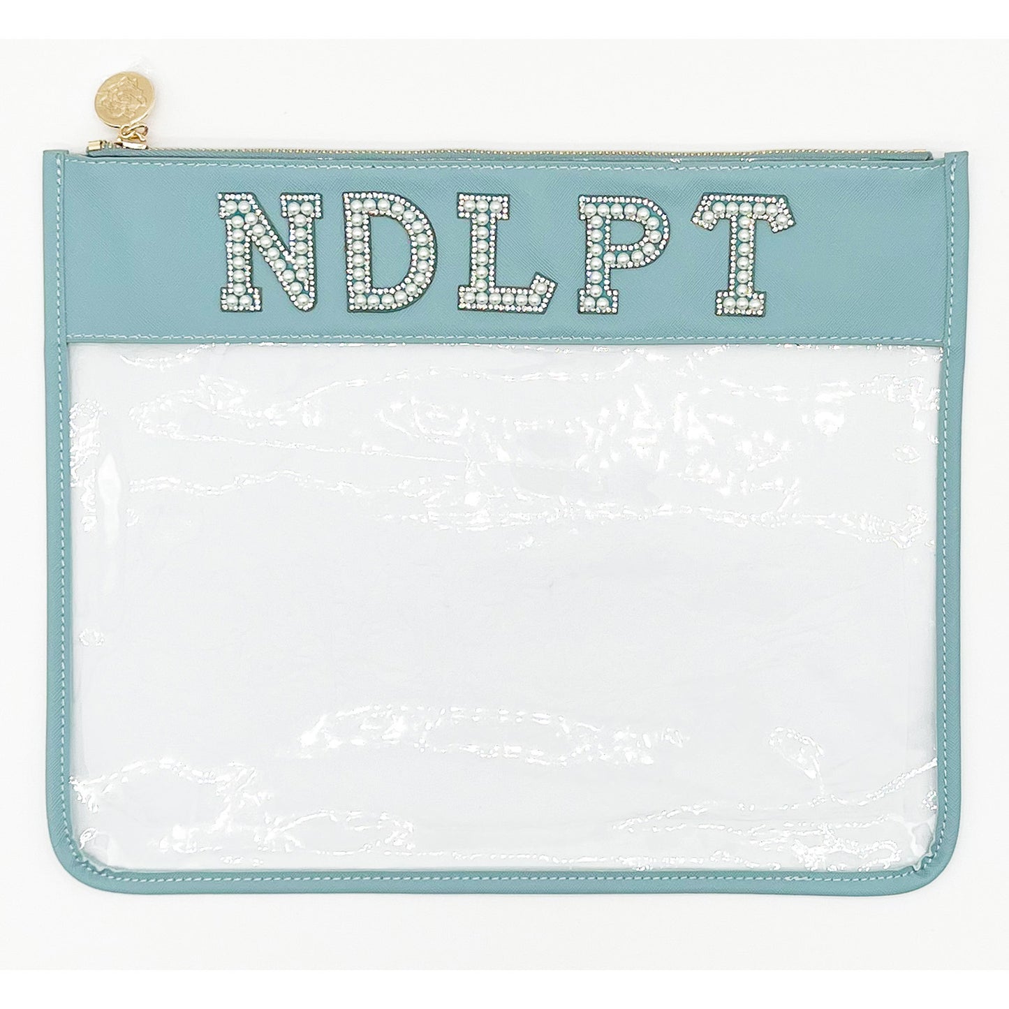 Large Light Blue Pearl "NDLPT" Clear Zip Pouch