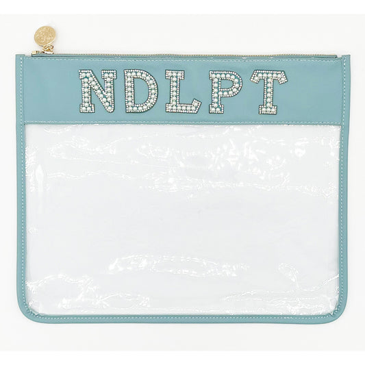 Large Light Blue Pearl "NDLPT" Clear Zip Pouch