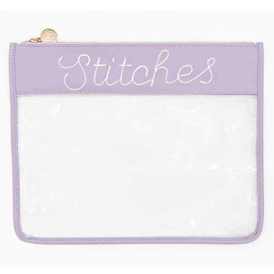 Large Purple "Stitches" Clear Zip Pouch
