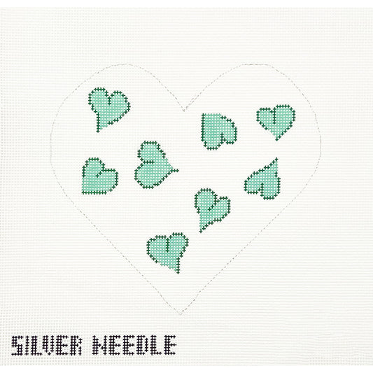 Silver Needle Green Hearts Pillow