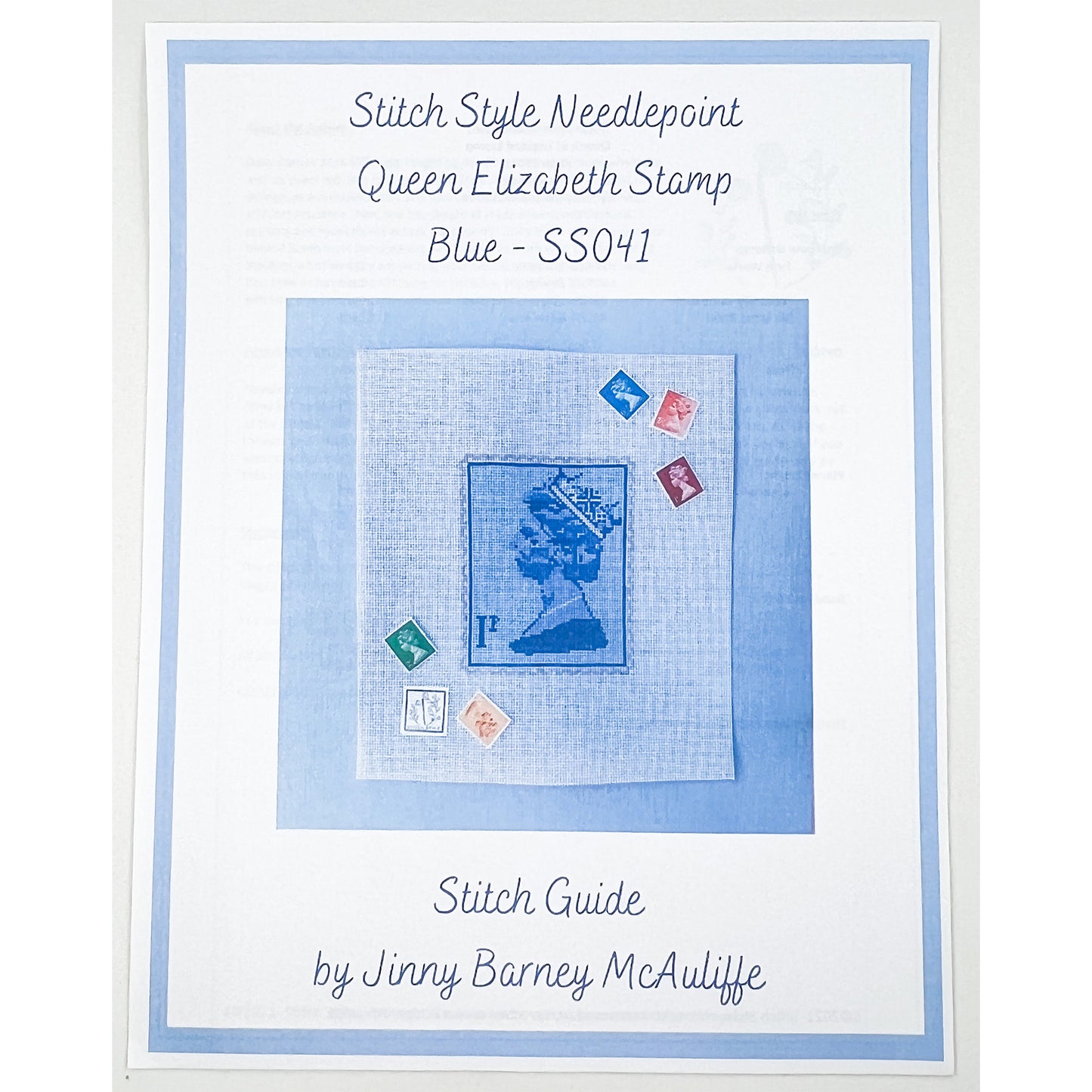 Queen Elizabeth Stamp in Blue (canvas + stitch guide)