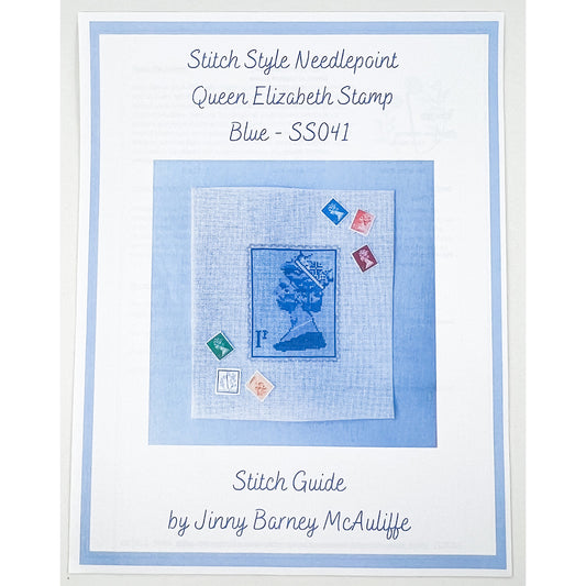 Queen Elizabeth Stamp in Blue (canvas + stitch guide)