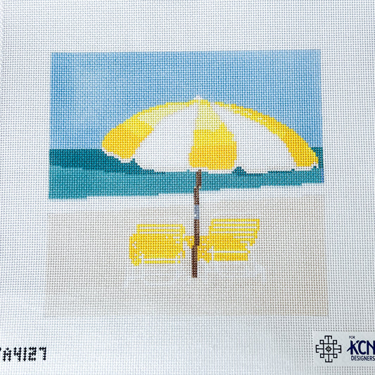 Yellow Beach Chairs with Umbrella